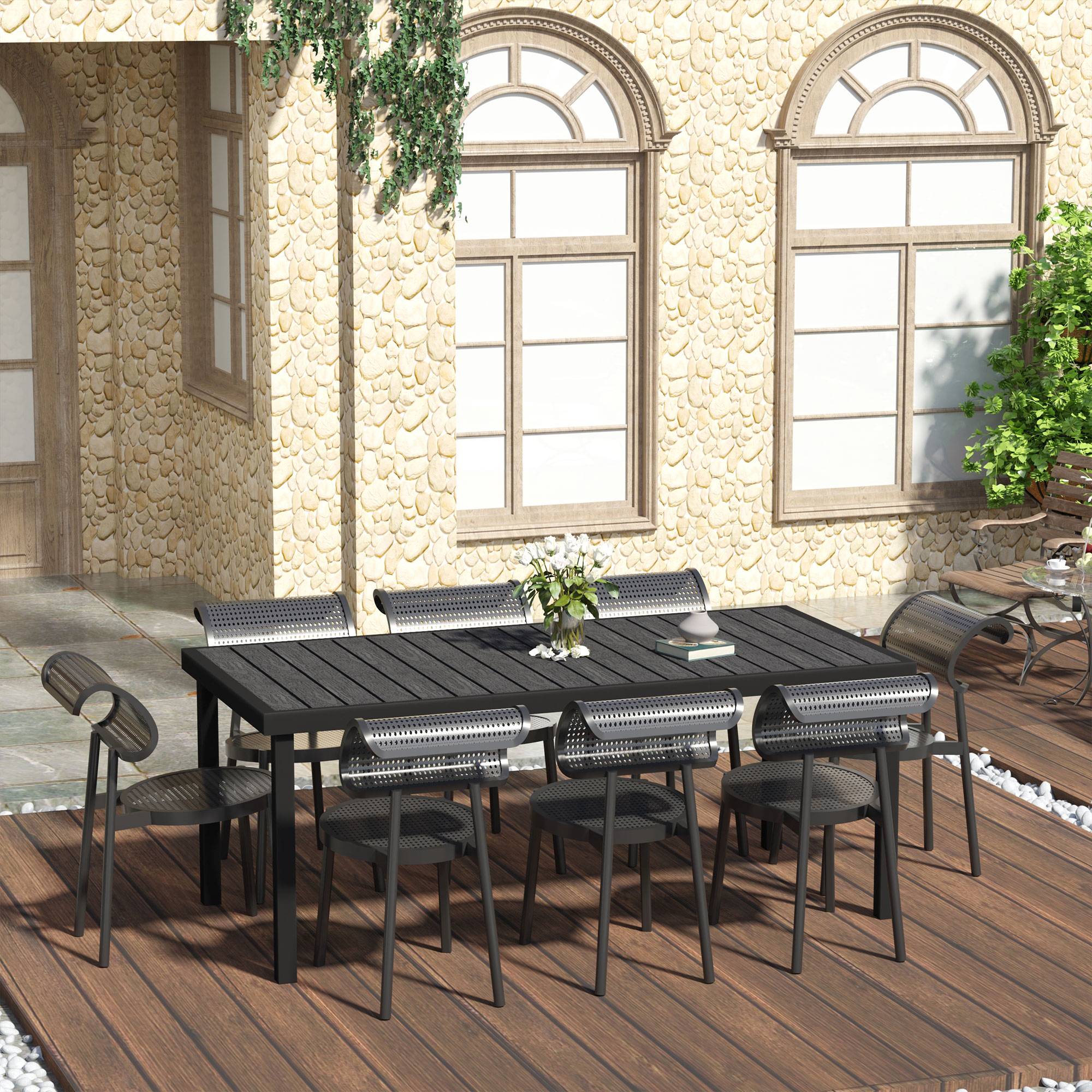 Table à Manger Aluminium Jardin Terrasse Repas 8 Personnes Aspect Bois Noir - ComfortXL Outdoor Living - Image 3