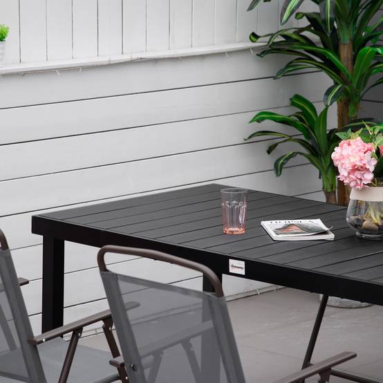 Table à Manger Aluminium Jardin Terrasse Repas 8 Personnes Aspect Bois Noir - ComfortXL Outdoor Living - Image 9