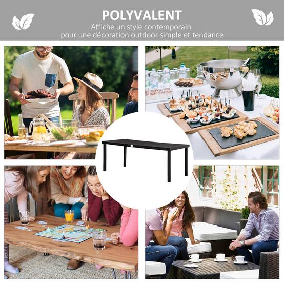Table à Manger Aluminium Jardin Terrasse Repas 8 Personnes Aspect Bois Noir - ComfortXL Outdoor Living - Image 8