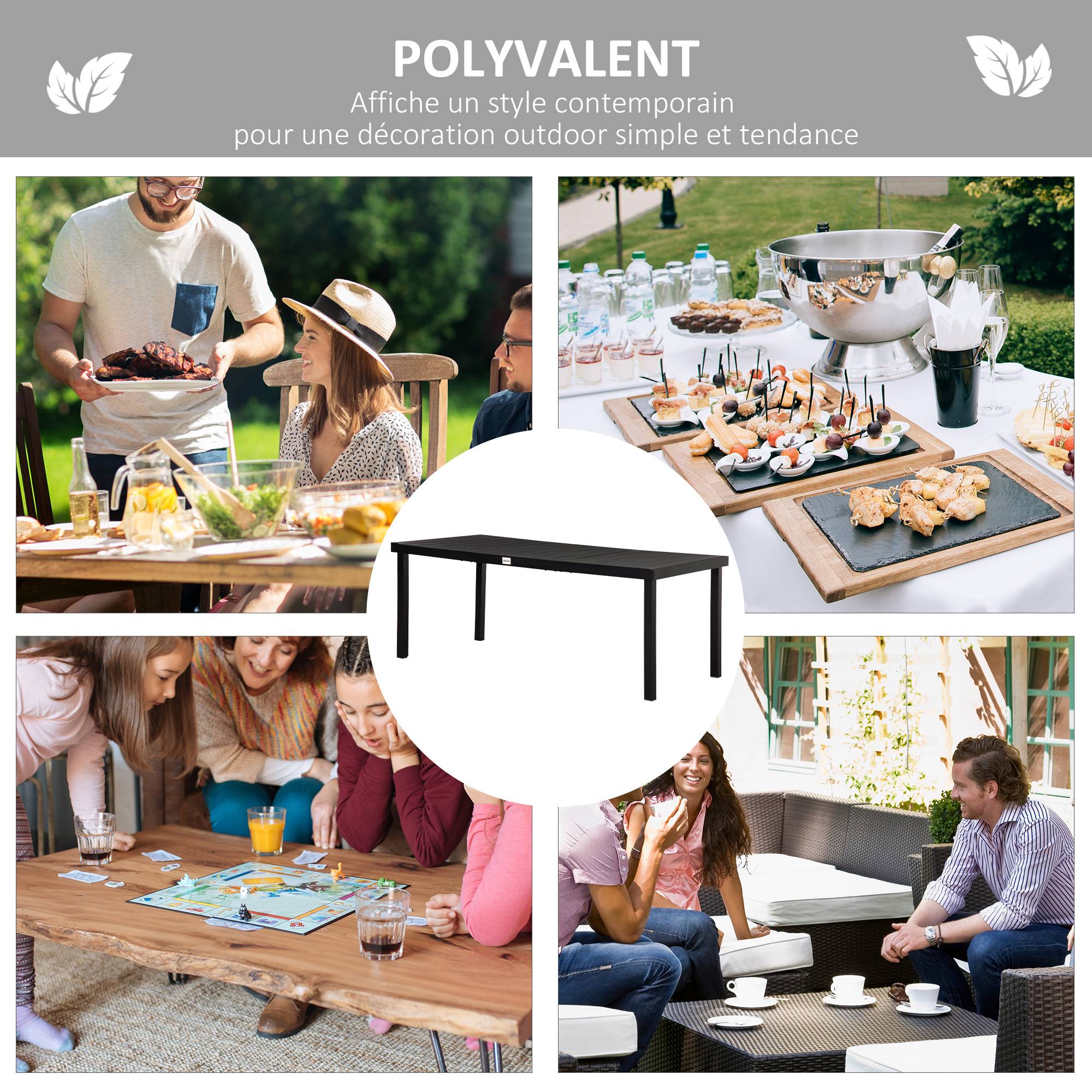 Table à Manger Aluminium Jardin Terrasse Repas 8 Personnes Aspect Bois Noir - ComfortXL Outdoor Living - Image 8