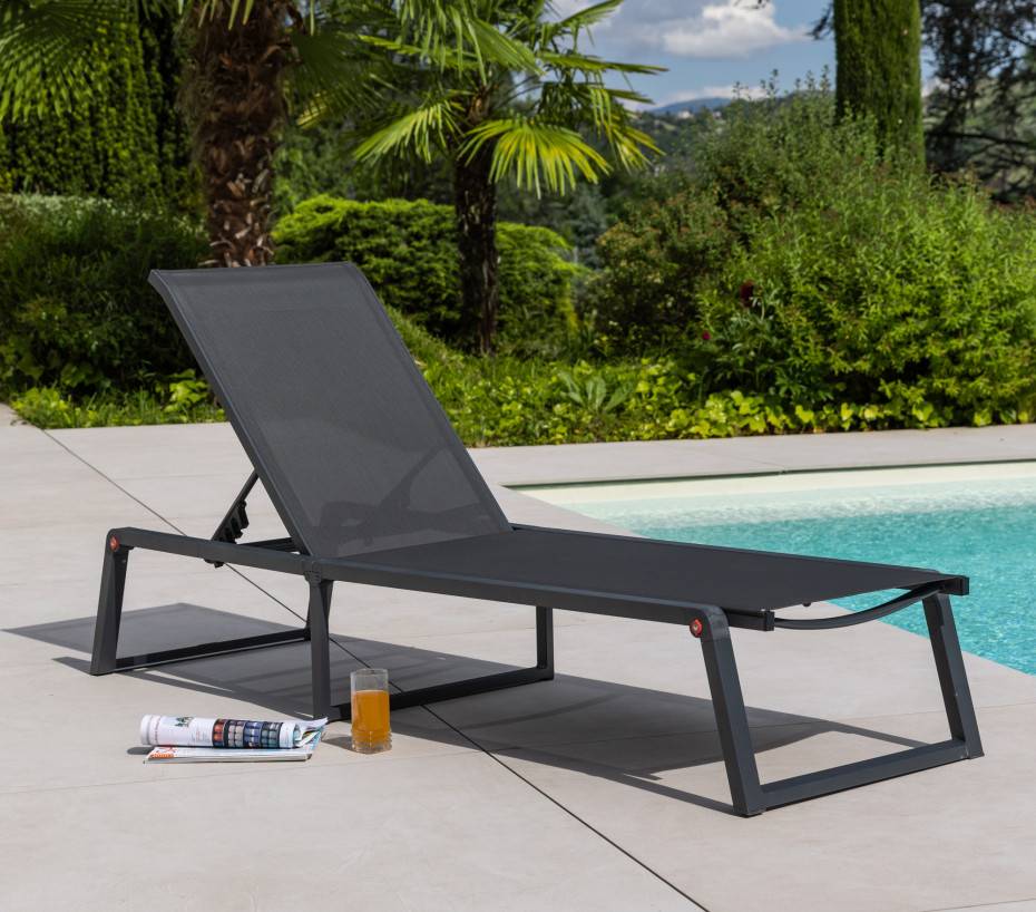 Transat de jardin en aluminium  pliable  gris anthracite  NARA - Image 1