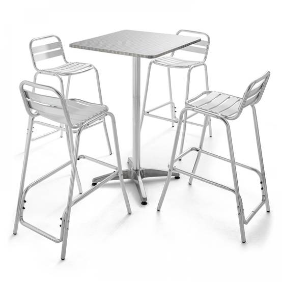 Oviala - Table de jardin mange-debout et 4 chaises aluminium gris Brixton - Oviala - Imagen 1