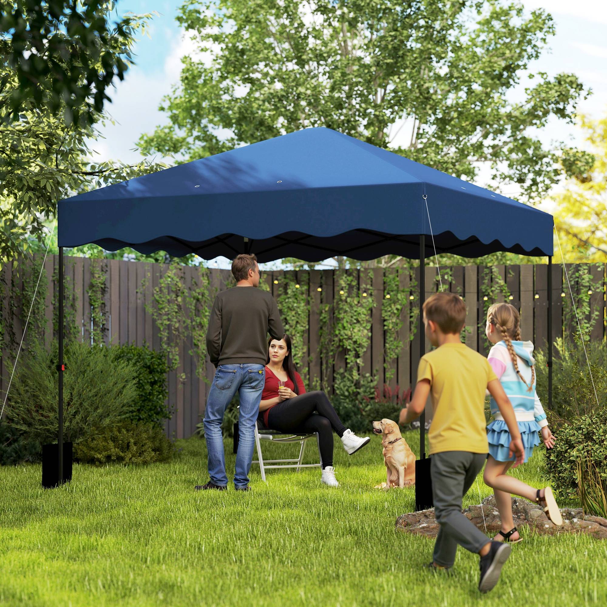 Sans Marque - Tente pliante 3x3m avec protection UV, hauteur réglable et sac à roulettes pour 6 à 9 personnes, bleu foncé - Image 3
