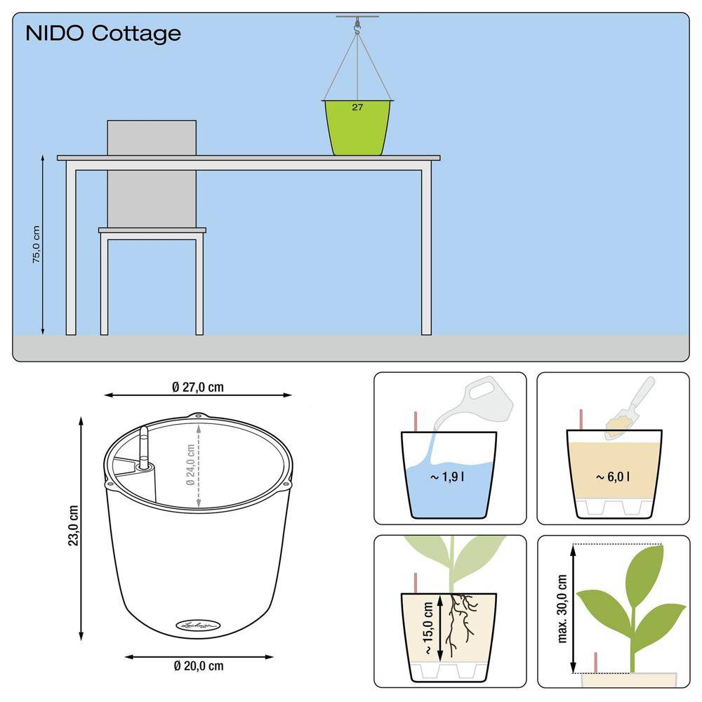 Lechuza - Nido Cottage 28 - kit complet, moka Ø 27 x 23 Lechuza - Imagen 2
