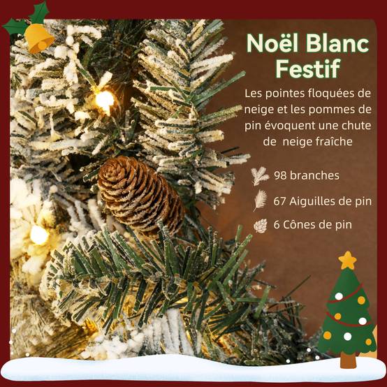 Sans Marque - Couronne de Noël lumineuse 60 cm avec 35 LED blanc chaud, minuterie, 98 pointes, pommes de pin, vert et blanc - Image 8