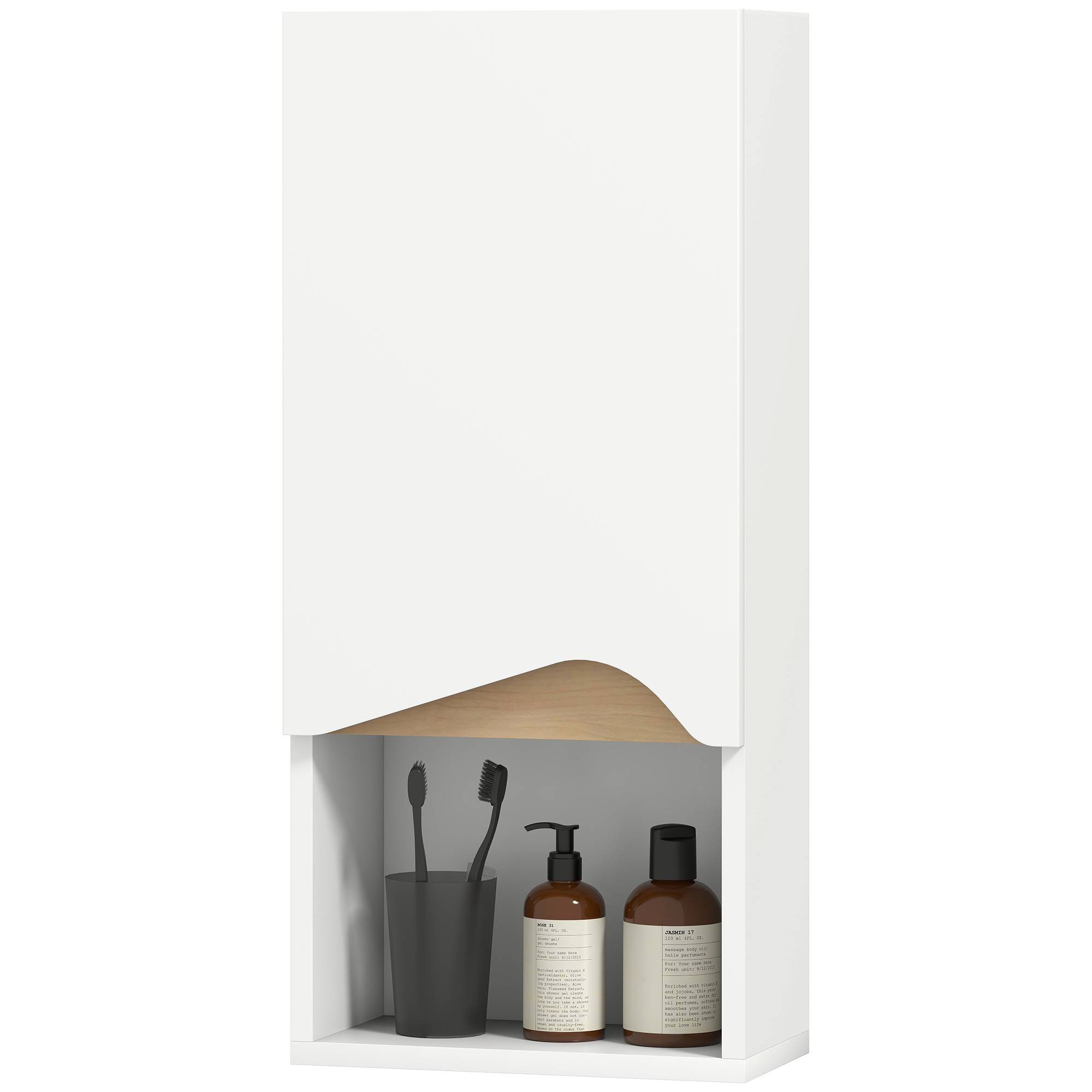 Sans Marque - Armoire murale salle bain porte fermeture douce étagère réglable compartiment ouvert 30x17x67cm blanc - Image 2