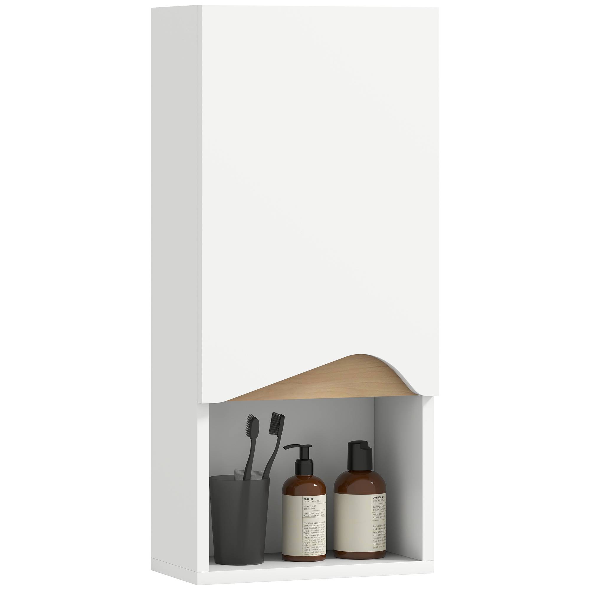 Sans Marque - Armoire murale salle bain porte fermeture douce étagère réglable compartiment ouvert 30x17x67cm blanc - Image 1