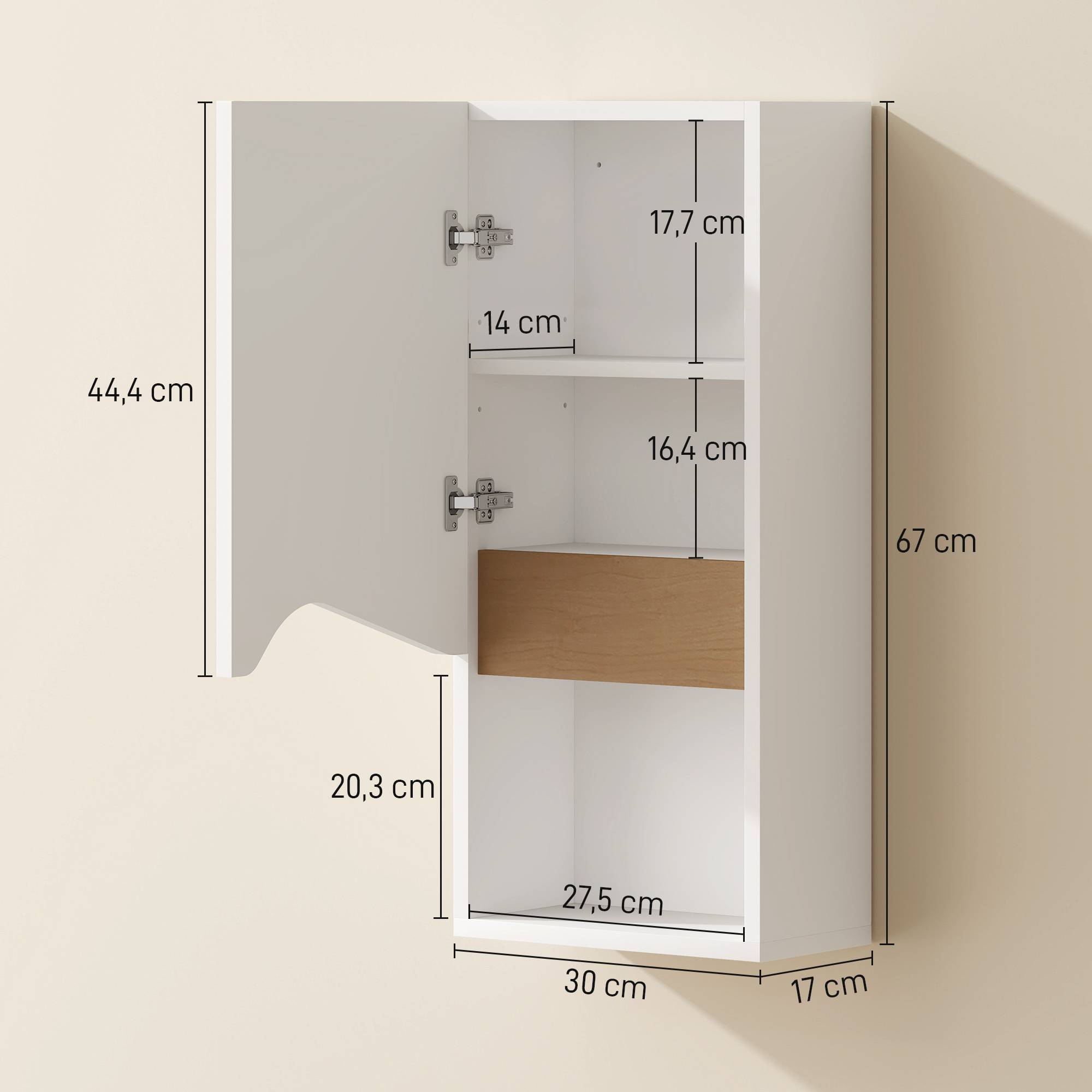 Sans Marque - Armoire murale salle bain porte fermeture douce étagère réglable compartiment ouvert 30x17x67cm blanc - Image 5