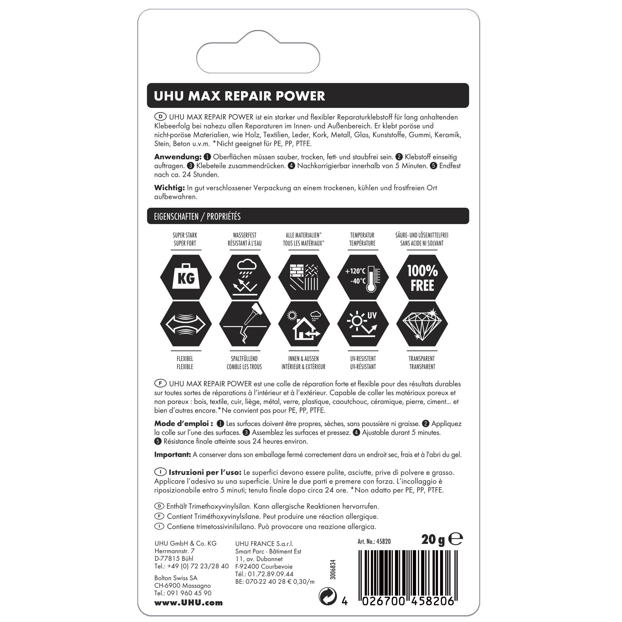 UHU Max Repair power - Colle extra puissante et flexible, transparente, idéale pour les chaussures, le caoutchouc, le cuir, tube 20g - Image 5