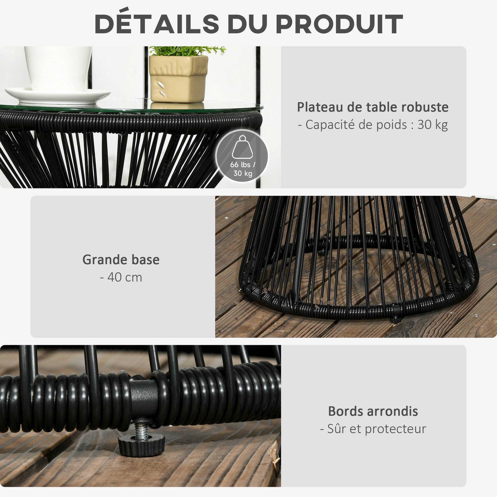 Table d'appoint extérieure résine tressées noir 40 x 40 x 42 cm - PANGIVO - Image 8