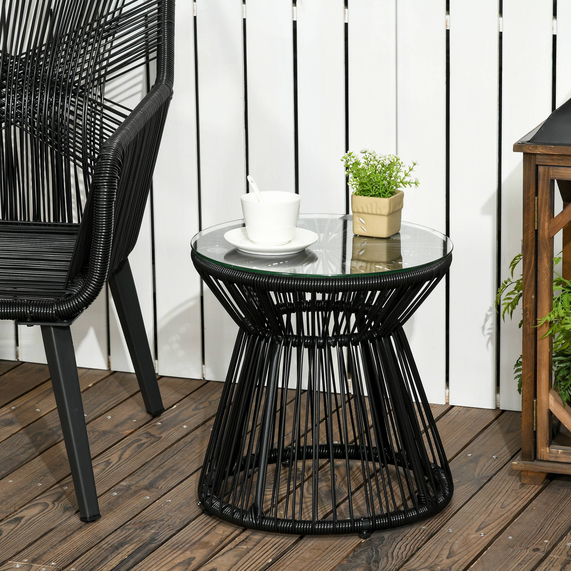 Table d'appoint extérieure résine tressées noir 40 x 40 x 42 cm - PANGIVO - Image 3