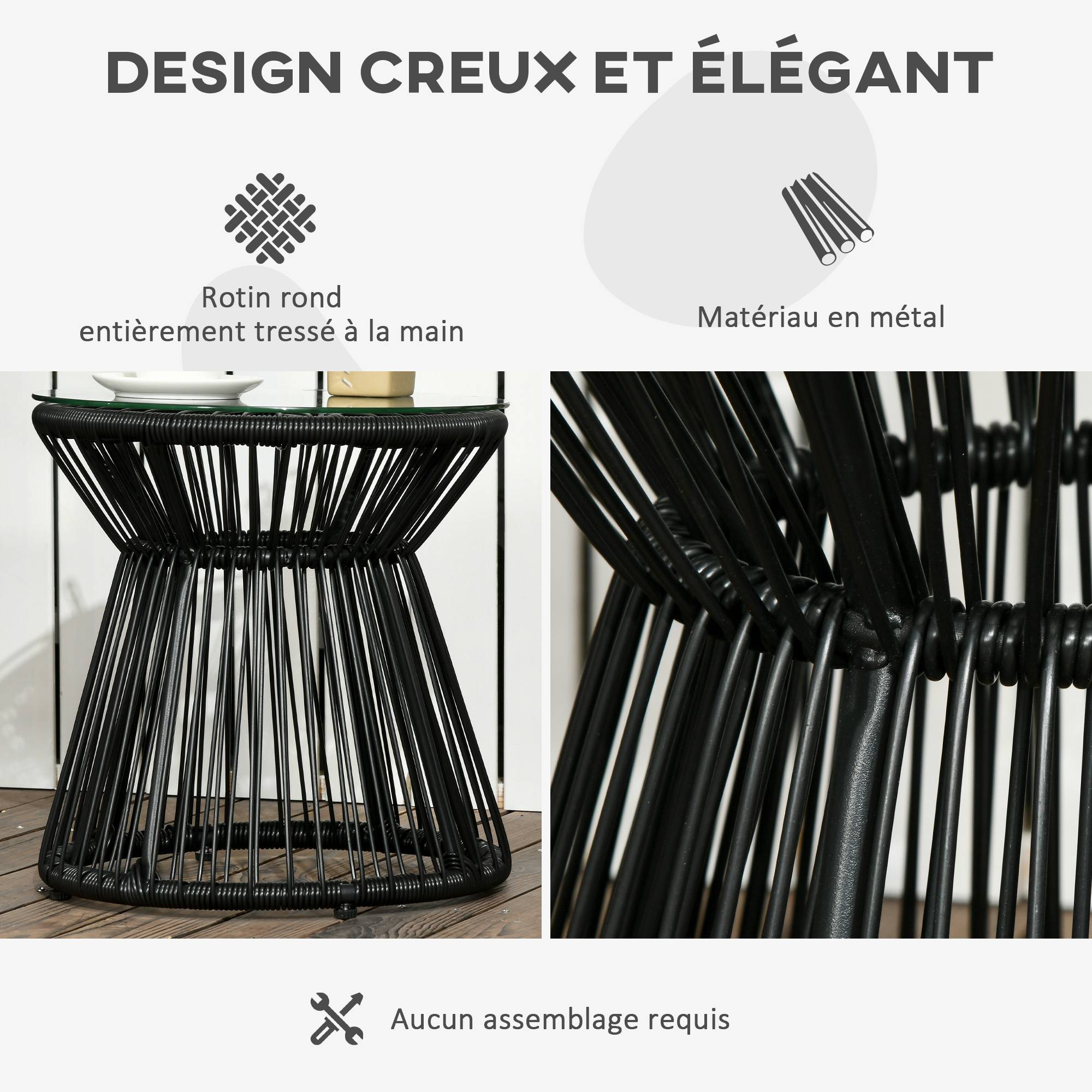 Table d'appoint extérieure résine tressées noir 40 x 40 x 42 cm - PANGIVO - Image 7