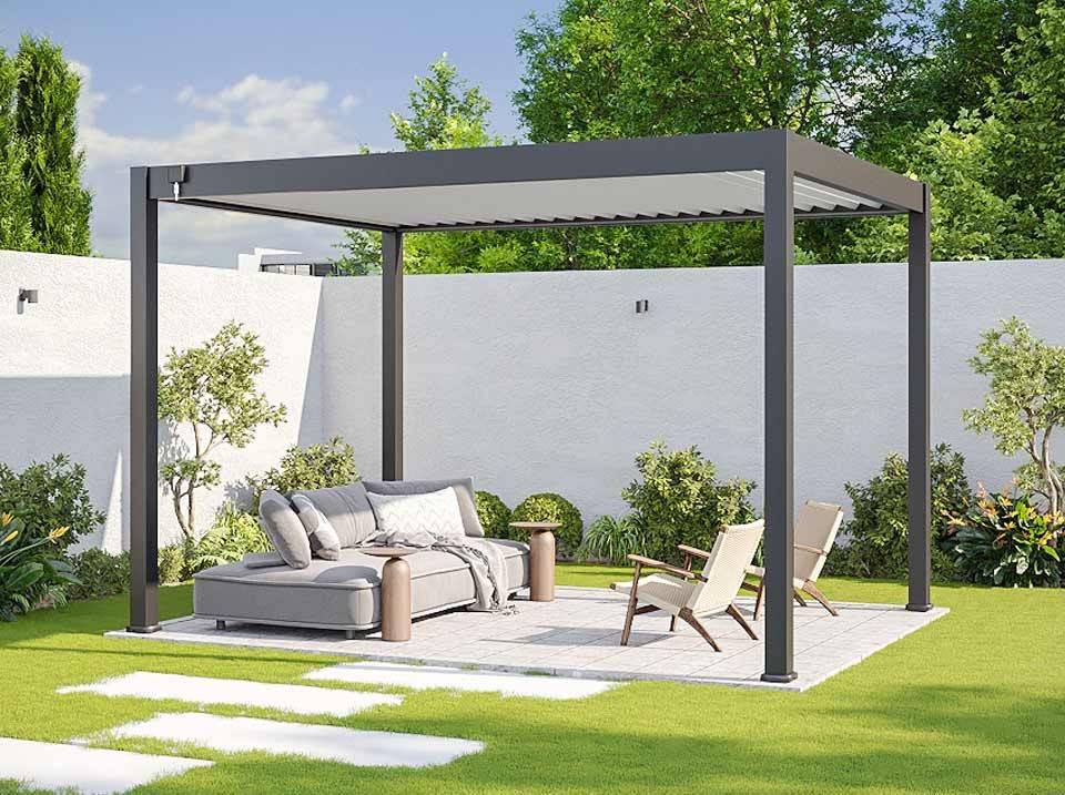 Pergola Bioclimatique Aluminium Autoportee 12m² - 3x4m - Gris - Lames Orientables de 0 à 120 degrés - ECLIPSE - Imagen 4