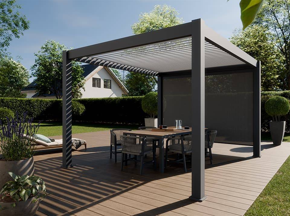 Pergola Bioclimatique Aluminium Autoportee 12m² - 3x4m - Gris - Lames Orientables de 0 à 120 degrés - ECLIPSE - Imagen 2