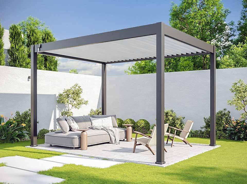 Pergola Bioclimatique Aluminium Autoportee 12m² - 3x4m - Gris - Lames Orientables de 0 à 120 degrés - ECLIPSE - Imagen 6