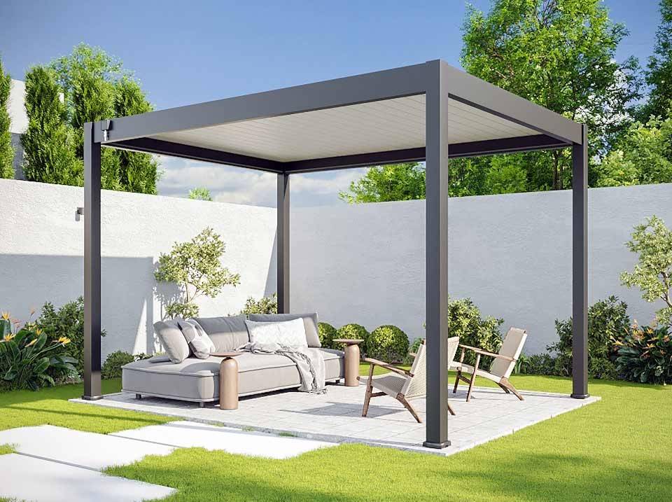 Pergola Bioclimatique Aluminium Autoportee 12m² - 3x4m - Gris - Lames Orientables de 0 à 120 degrés - ECLIPSE - Imagen 3