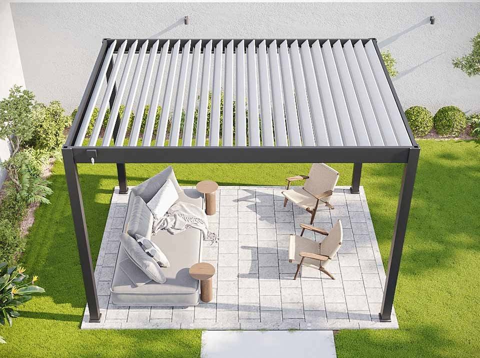Pergola Bioclimatique Aluminium Autoportee 12m² - 3x4m - Gris - Lames Orientables de 0 à 120 degrés - ECLIPSE - Imagen 5