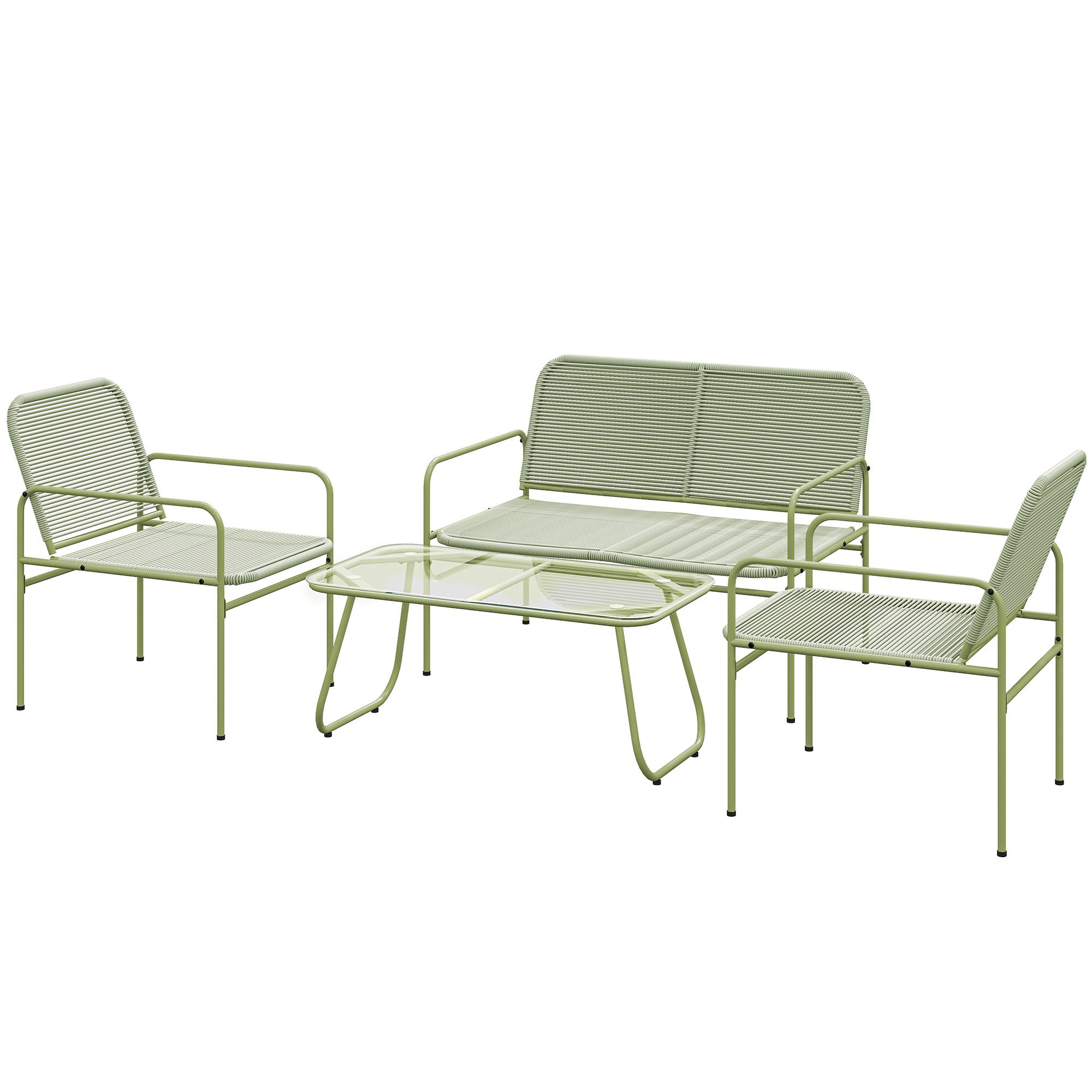 Salon de jardin 4 places résine tressée Canapé 2 fauteuils et table basse Vert - ComfortXL Outdoor Living - Image 2