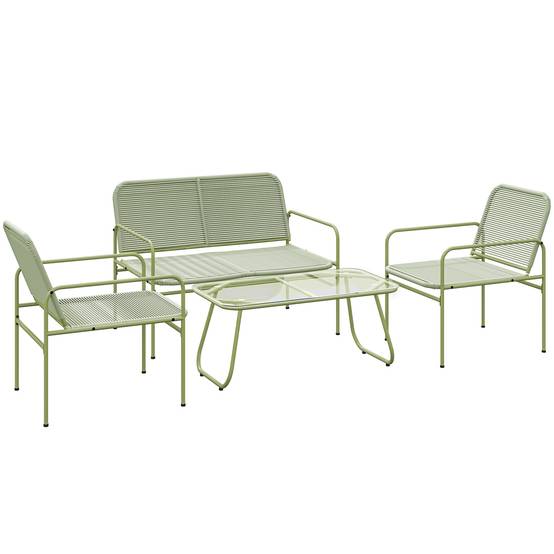 Salon de jardin 4 places résine tressée Canapé 2 fauteuils et table basse Vert - ComfortXL Outdoor Living - Image 1