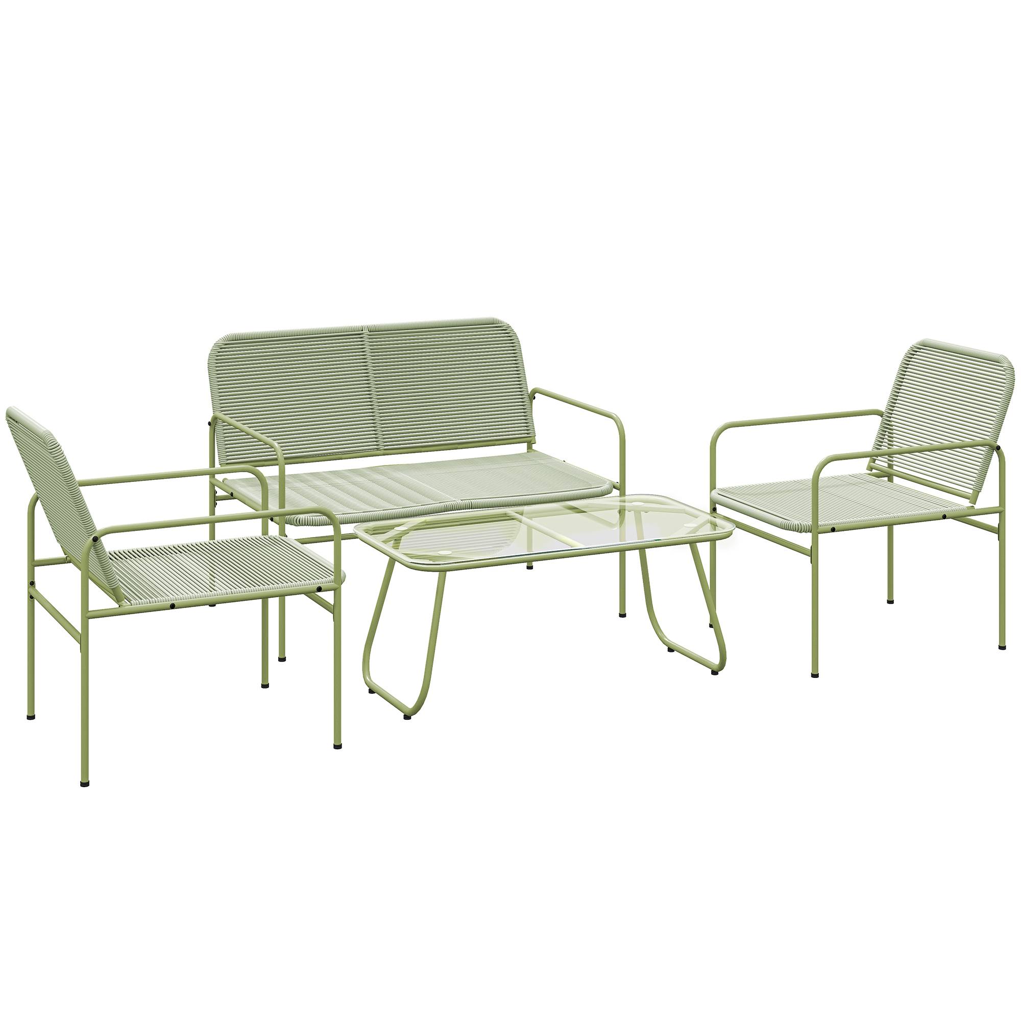 Salon de jardin 4 places résine tressée Canapé 2 fauteuils et table basse Vert - ComfortXL Outdoor Living - Image 1