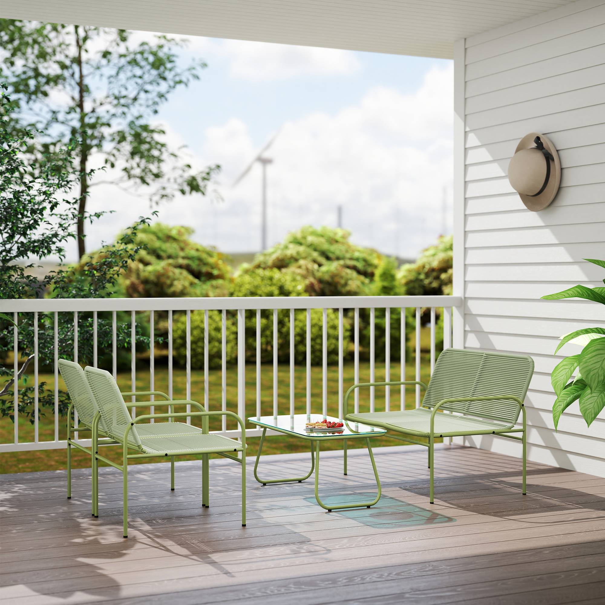 Salon de jardin 4 places résine tressée Canapé 2 fauteuils et table basse Vert - ComfortXL Outdoor Living - Image 10