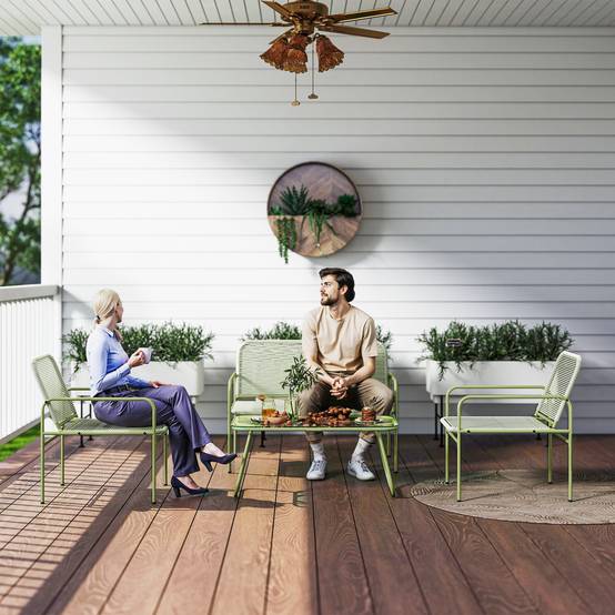 Salon de jardin 4 places résine tressée Canapé 2 fauteuils et table basse Vert - ComfortXL Outdoor Living - Image 4
