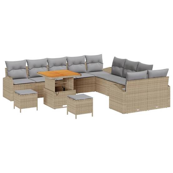 Canapé Terrasse 13 Pcs Poly Rattan & Acier Style Naturel et Moderne Beige et Gris Clair – ComfortXL Outdoor Living - Imagen 2