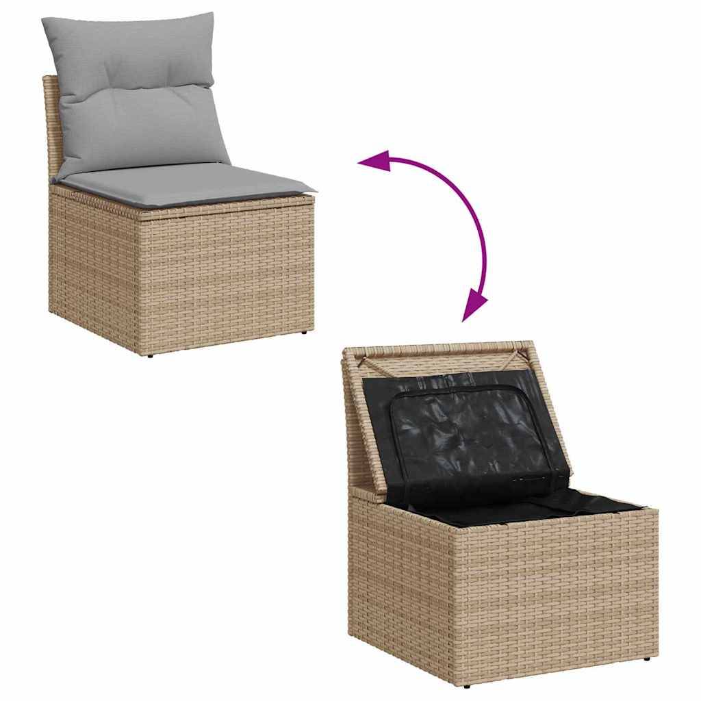 Canapé Terrasse 13 Pcs Poly Rattan & Acier Style Naturel et Moderne Beige et Gris Clair – ComfortXL Outdoor Living - Image 9