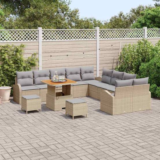 Canapé Terrasse 13 Pcs Poly Rattan & Acier Style Naturel et Moderne Beige et Gris Clair – ComfortXL Outdoor Living - Imagen 3