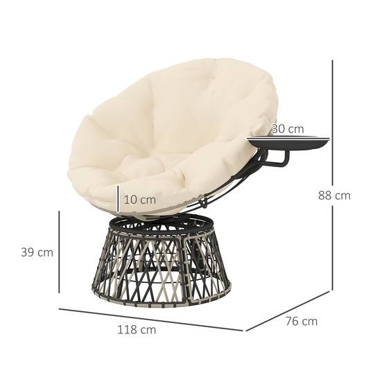 Fauteuil Papasan en rotin pivotant 360°, coussin rond diamètre 90 cm, Beige, salon de jardin confortable - Image 3