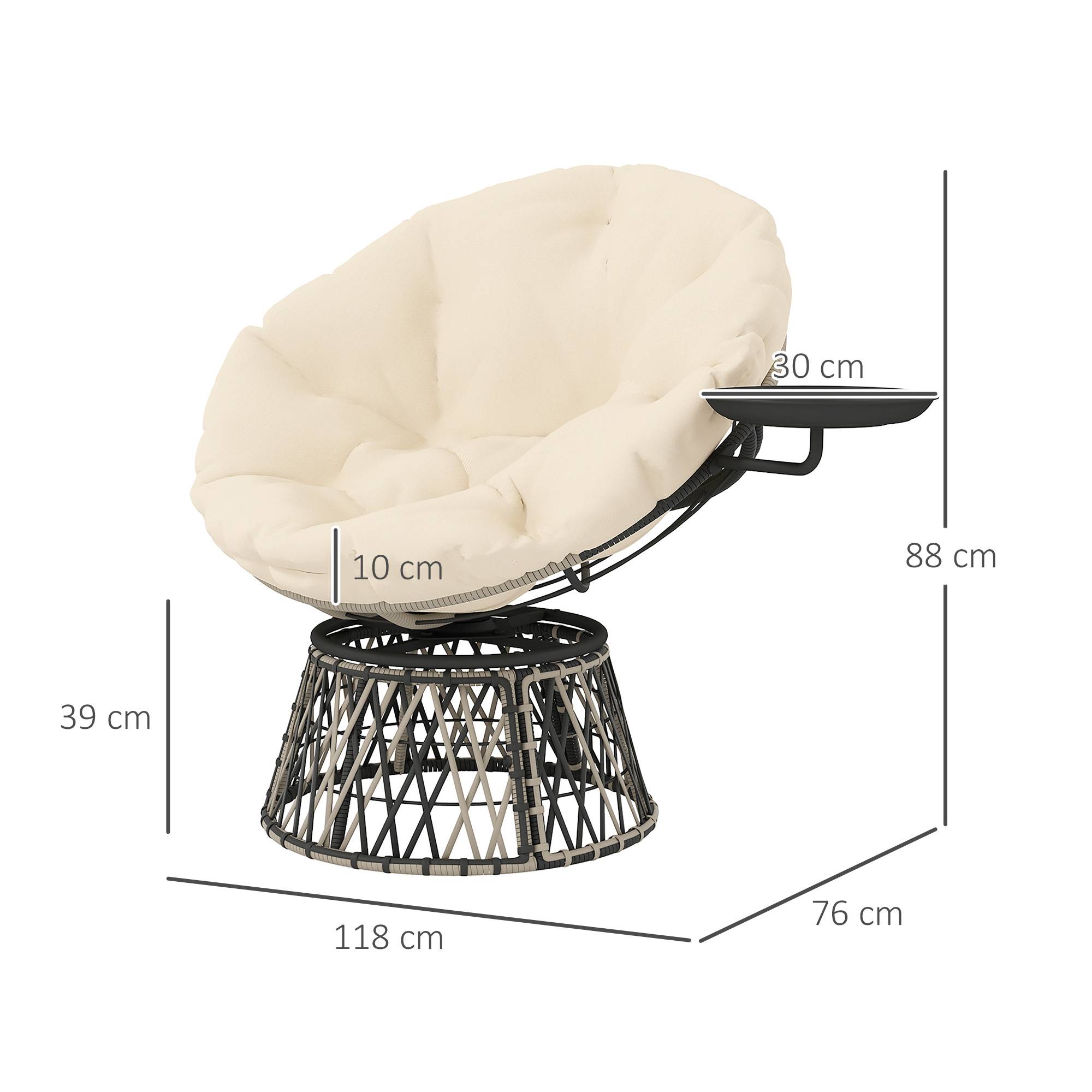 Fauteuil Papasan en rotin pivotant 360°, coussin rond diamètre 90 cm, Beige, salon de jardin confortable - Image 3