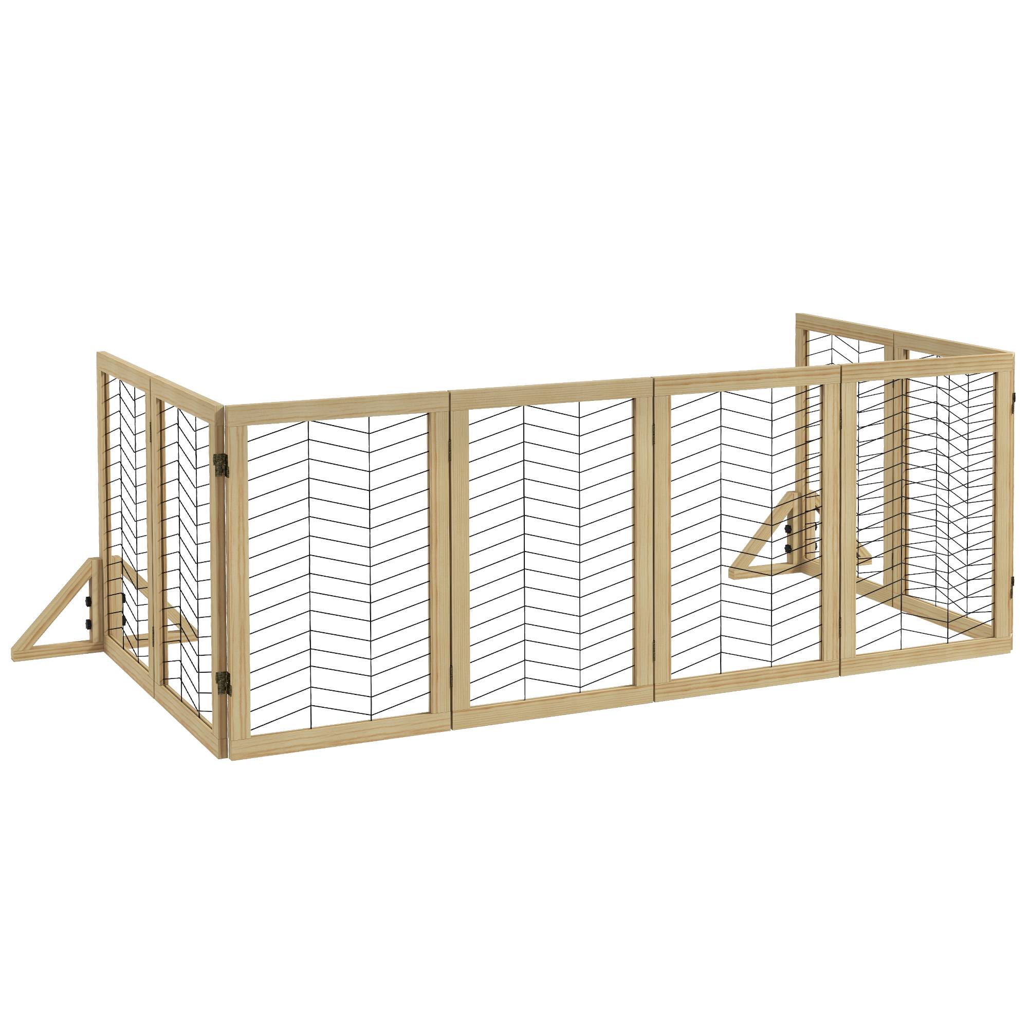Barrière pour chien, barrière escalier, pliable, pin, 375 cm x 44 cm x 70 cm, naturel