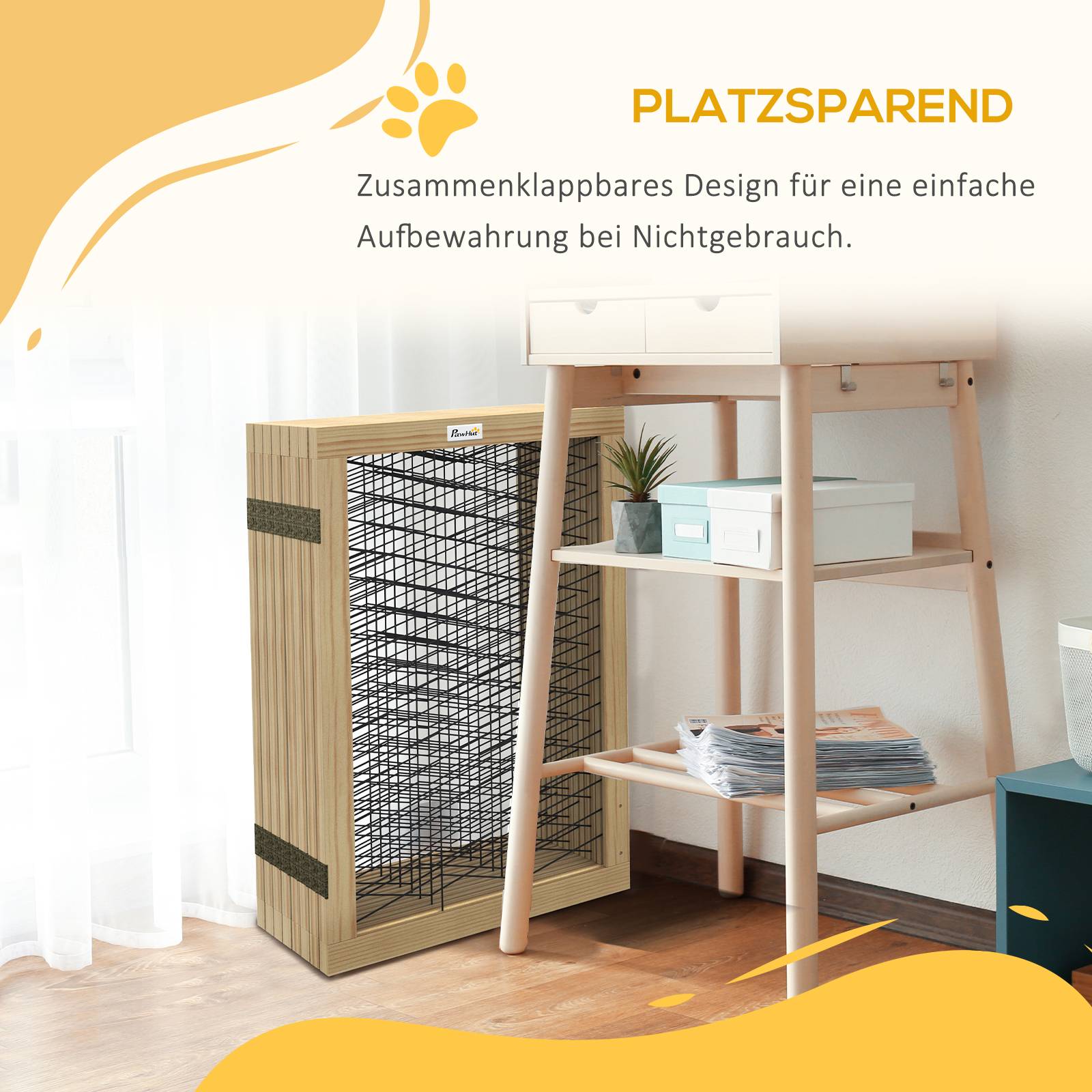 Barrière pour chien, barrière escalier, pliable, pin, 375 cm x 44 cm x 70 cm, naturel - Image 7