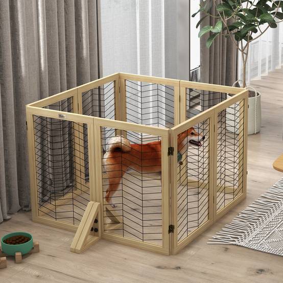 Barrière pour chien, barrière escalier, pliable, pin, 375 cm x 44 cm x 70 cm, naturel - Image 10