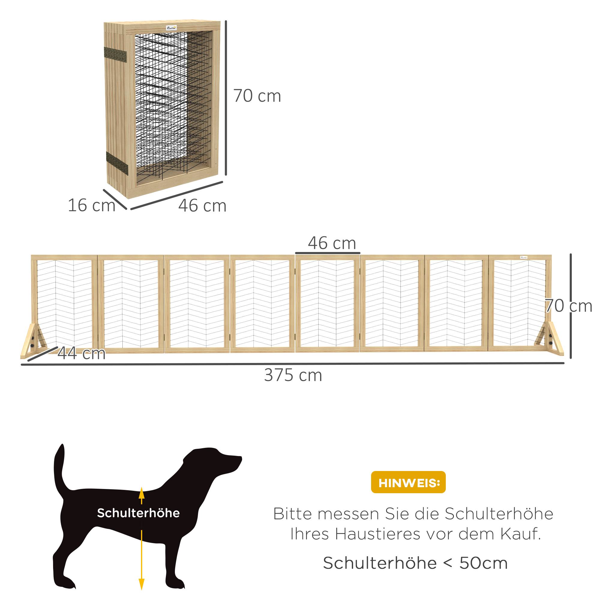 Barrière pour chien, barrière escalier, pliable, pin, 375 cm x 44 cm x 70 cm, naturel - Image 5