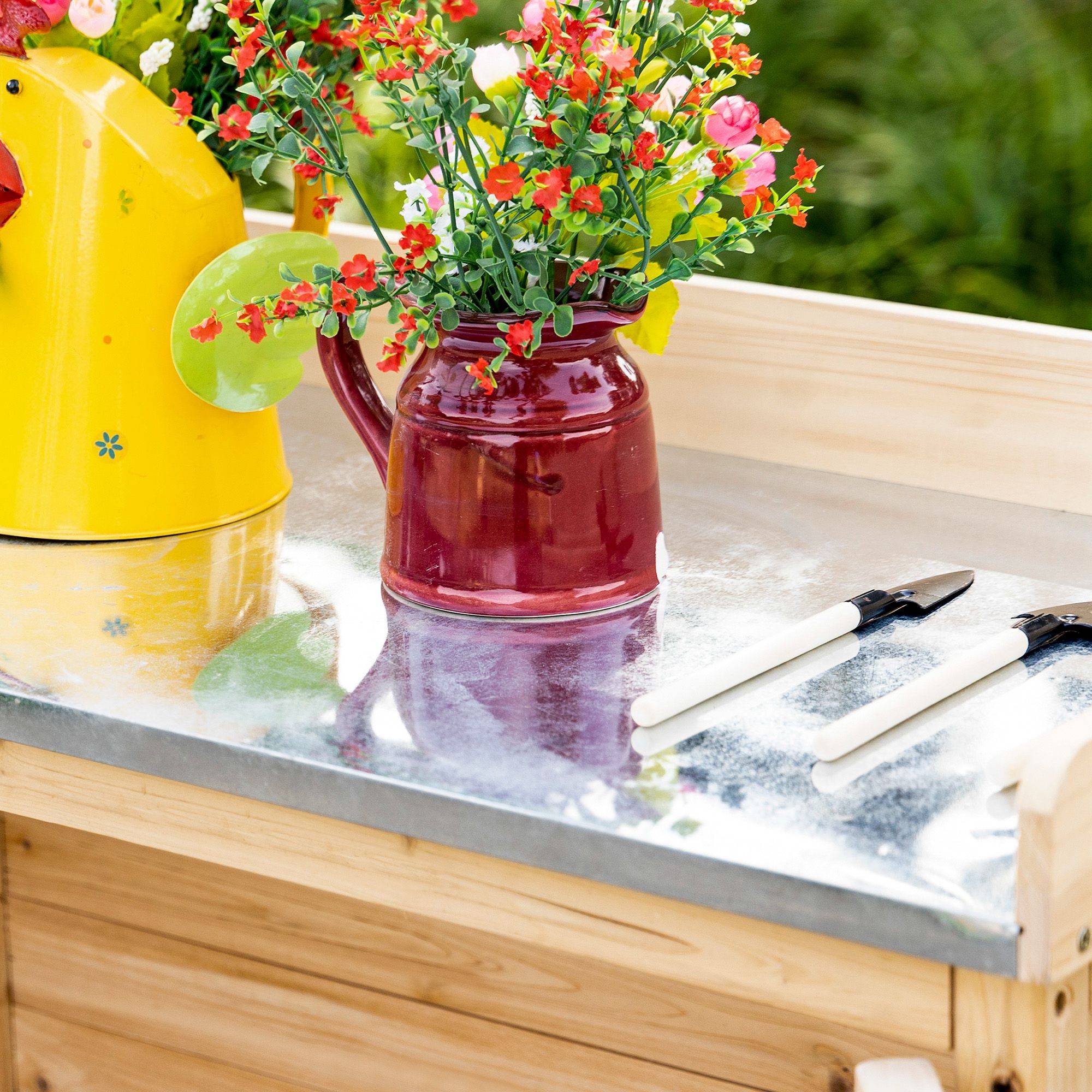 ComfortXL - Table de rempotage sapin et métal 83 x 40 x 92 cm bois naturel rangement jardin avec plan de travail - Image 9