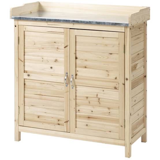 ComfortXL - Table de rempotage sapin et métal 83 x 40 x 92 cm bois naturel rangement jardin avec plan de travail - Image 10