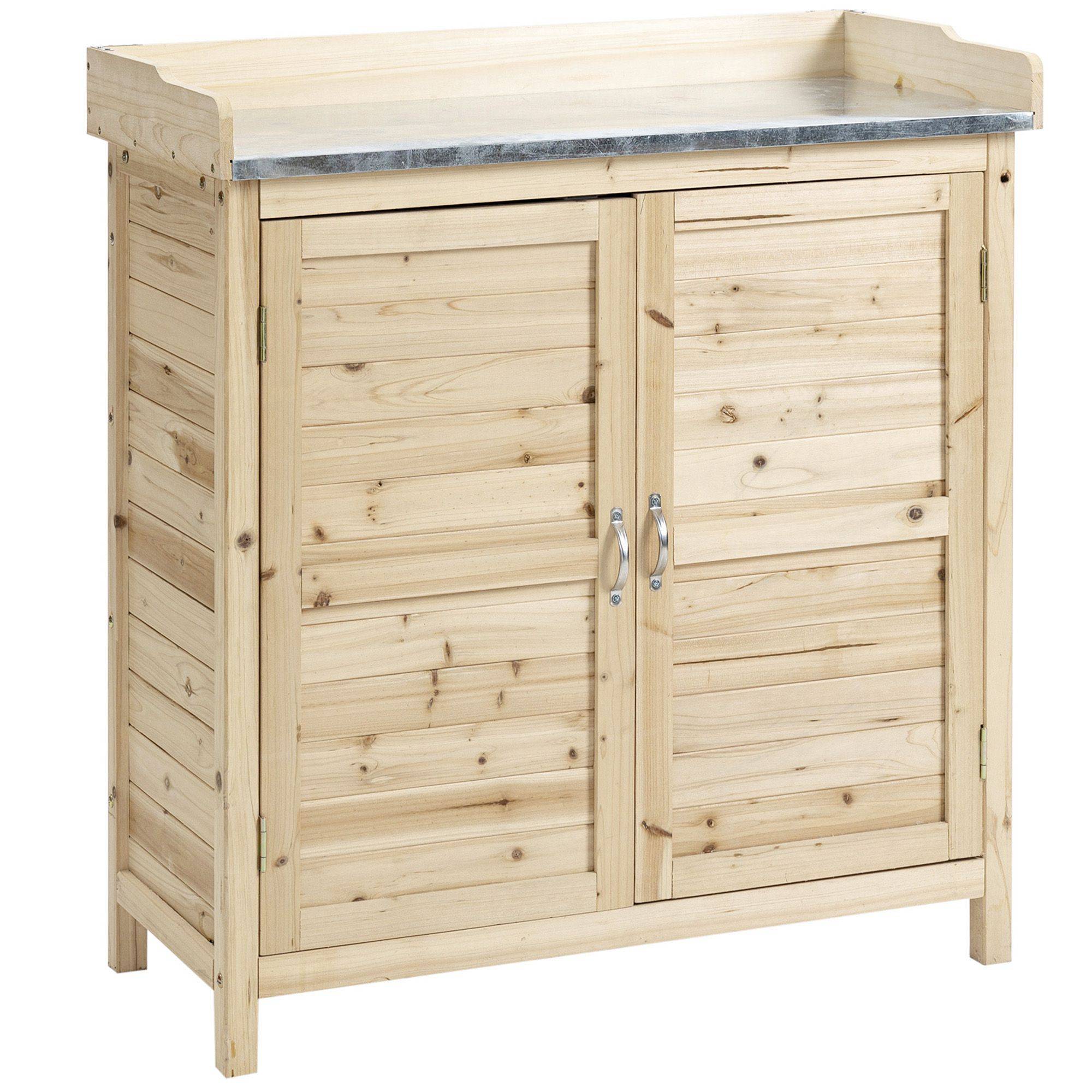 ComfortXL - Table de rempotage sapin et métal 83 x 40 x 92 cm bois naturel rangement jardin avec plan de travail - Image 2