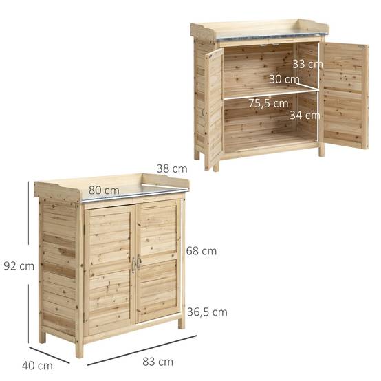 ComfortXL - Table de rempotage sapin et métal 83 x 40 x 92 cm bois naturel rangement jardin avec plan de travail - Image 3