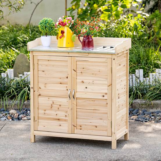ComfortXL - Table de rempotage sapin et métal 83 x 40 x 92 cm bois naturel rangement jardin avec plan de travail - Image 1
