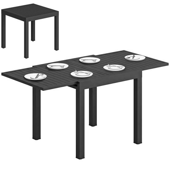 Table de jardin extensible table extérieur pour 4-6 personnes avec rallonge auto-stockée aluminium 80-160 x 80 cm noir - Image 1