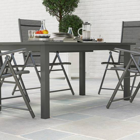 Table jardin aluminium extensible 160/220x90cm gris antidérapant, accueil 6 à 8 personnes - Image 7