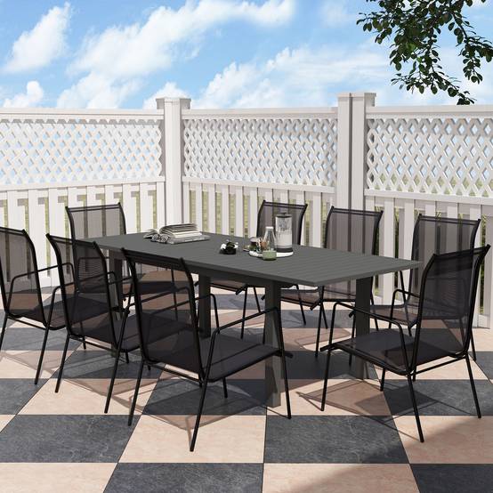 Table jardin aluminium extensible 160/220x90cm gris antidérapant, accueil 6 à 8 personnes - Image 8
