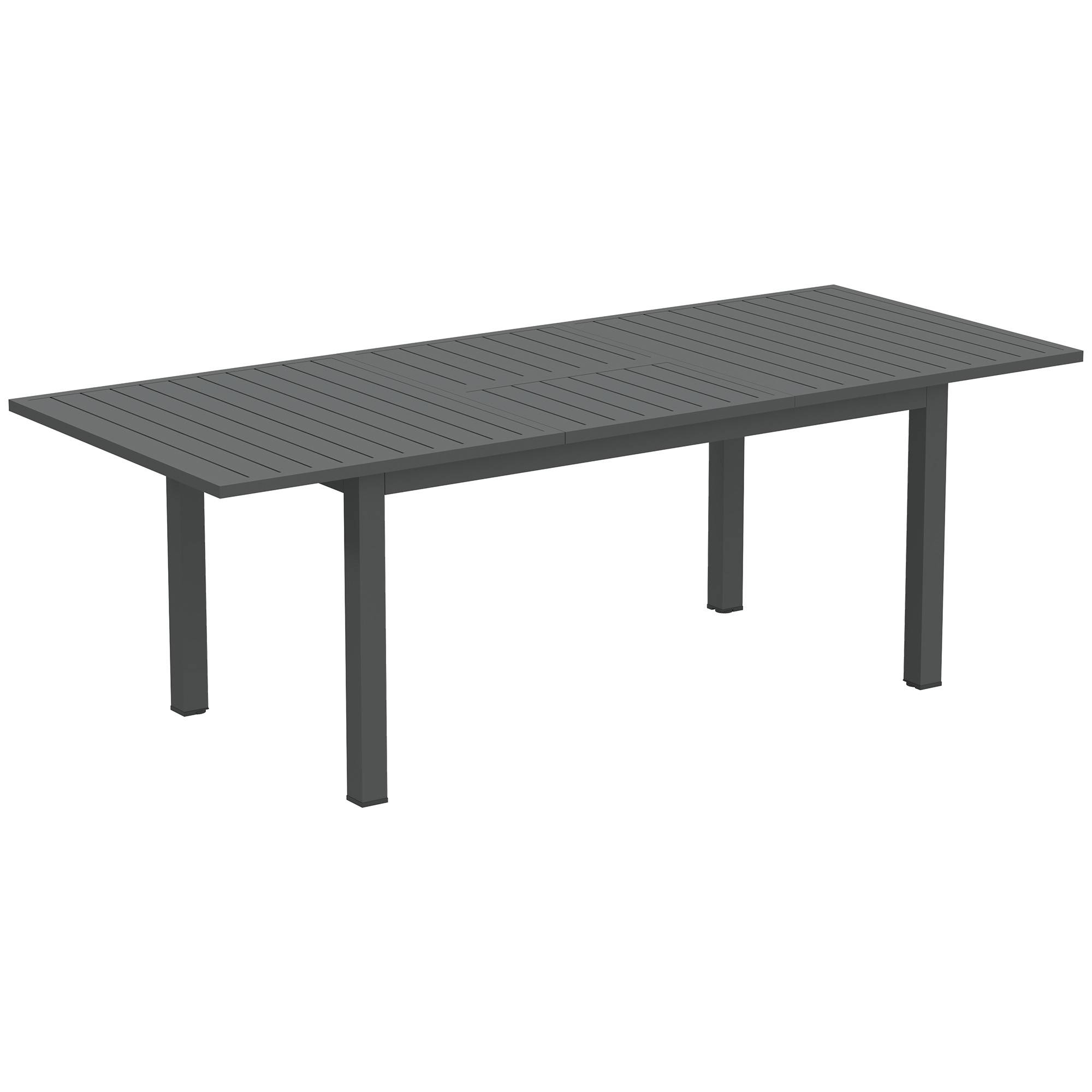 Table jardin aluminium extensible 160/220x90cm gris antidérapant, accueil 6 à 8 personnes