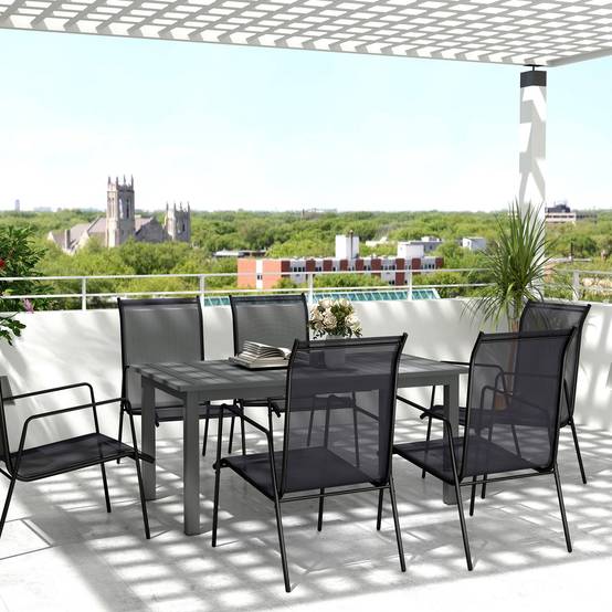 Table jardin aluminium extensible 160/220x90cm gris antidérapant, accueil 6 à 8 personnes - Image 2