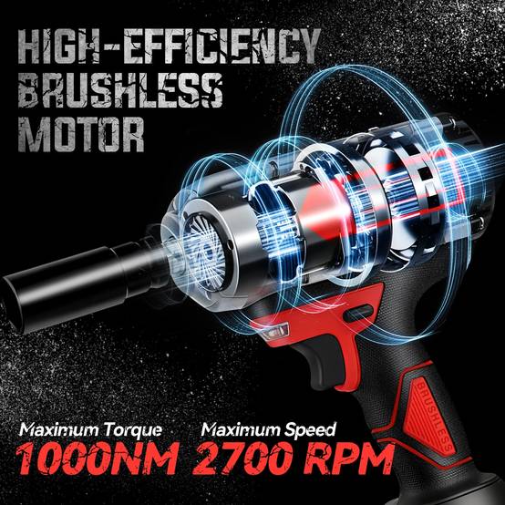 Clé à Chocs Sans Fil Brushless, Couple Maximal 1000N. m, 1/2" avec Deux Batteries 4,0 Ah,Rotation Enclume 180° & Pivot Tête 90° - Image 3