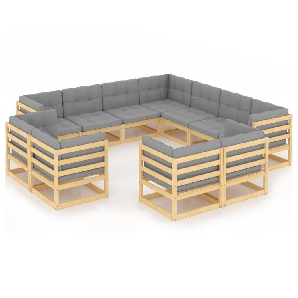 Helloshop26 - Salon de jardin meuble d'extérieur ensemble de mobilier 11 pièces avec coussins bois de pin massif - Imagen 1