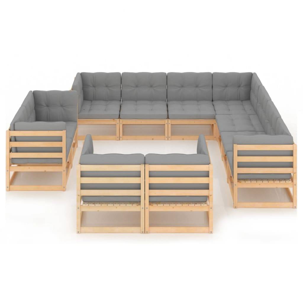 Helloshop26 - Salon de jardin meuble d'extérieur ensemble de mobilier 11 pièces avec coussins bois de pin massif - Imagen 2