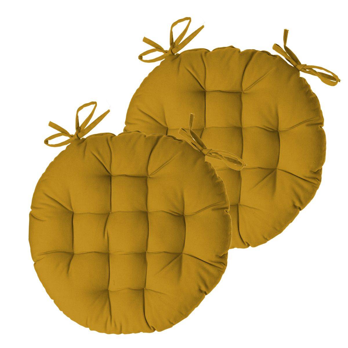 Lot de 2 Galettes de chaise en Coton Jaune Ocre D 38 cm - Imagen 1