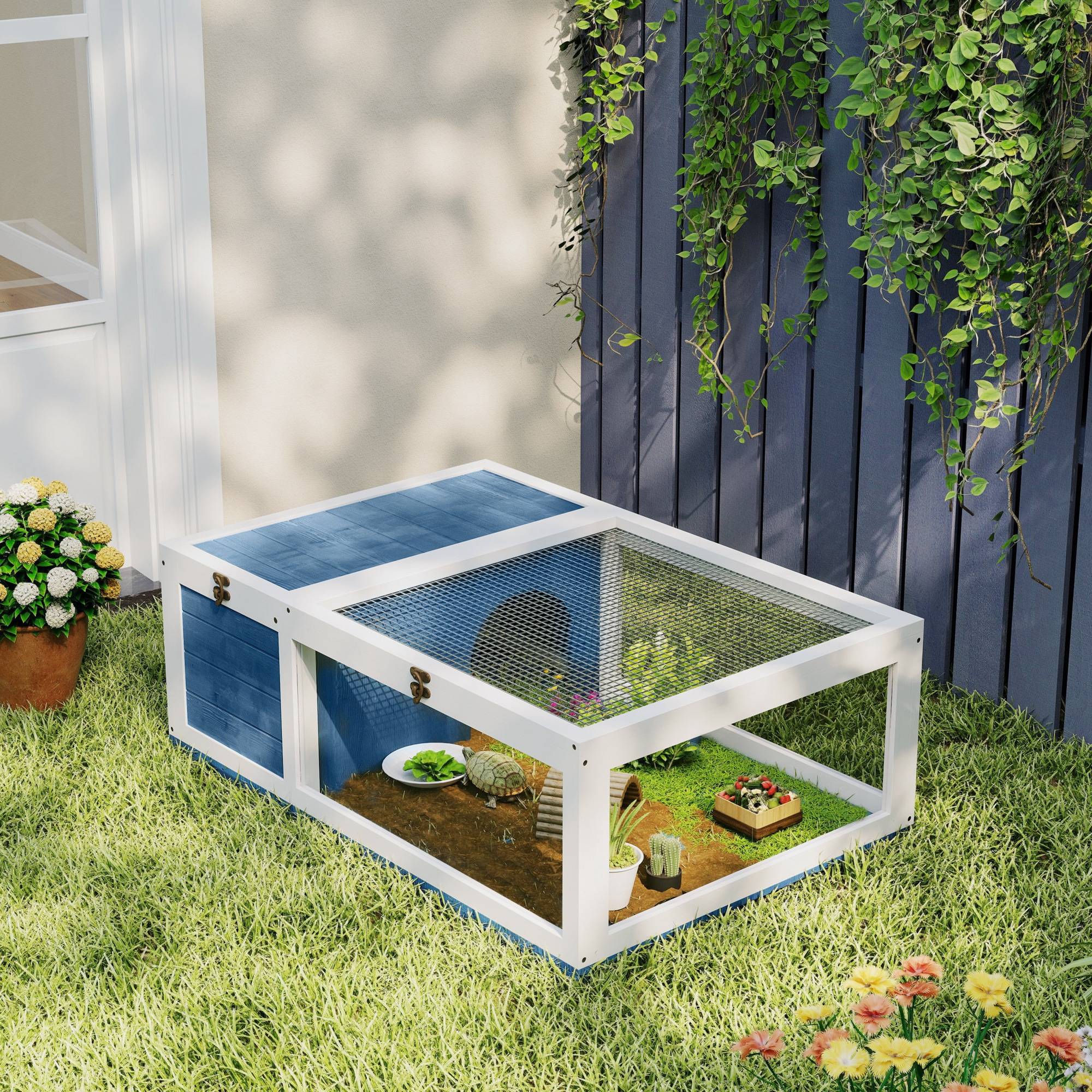 Enclos pour tortues bois bleu 91 x 60.5 x 32 cm - PANGIVO - Image 10